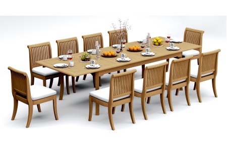 11 PC Dining Set - 117" Double Extension Rectangle Table & 10 Giva Armless Chairs