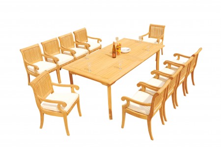 11 PC Dining Set - 117" Double Extension Rectangle Table & 10 Giva Arm Chairs