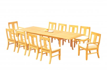 11 PC Dining Set - 117" Double Extension Rectangle Table & 10 Osbo Chairs (2 Arms + 8 Armless)