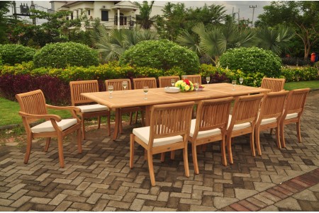 13 PC Dining Set - 117" Double Extension Rectangle Table & 12 Arbor Stacking Chairs (10 Armless, 2 Arms)  
