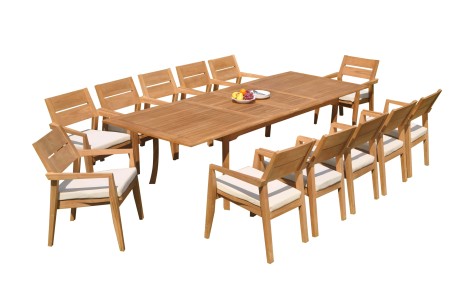 13 PC Dining Set - 117" Double Extension Rectangle Table & 12 Cellore Stacking Arm Chairs