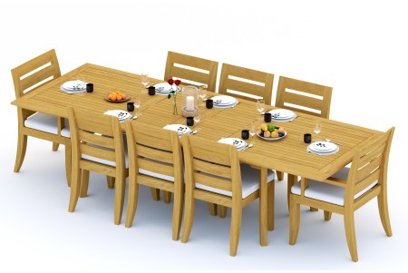 9 PC Dining Set - 117" Double Extension Rectangle Table & 8 Atnas Chairs (2 Arms + 6 Armless)