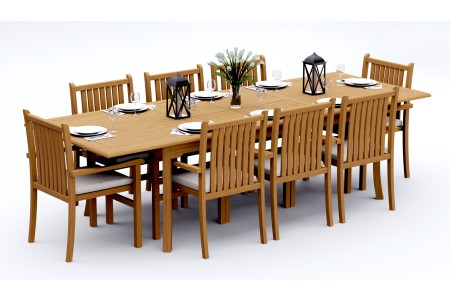 9 PC Dining Set - 117" Double Extension Rectangle Table & 8 Cahyo Stacking Arm Chairs