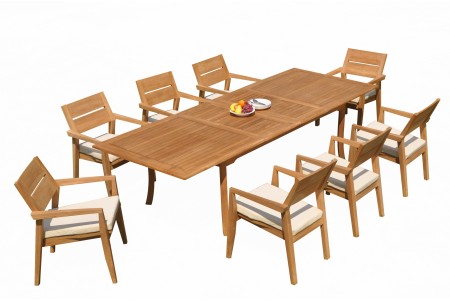 9 PC Dining Set - 117" Double Extension Rectangle Table & 8 Cellore Stacking Arm Chairs