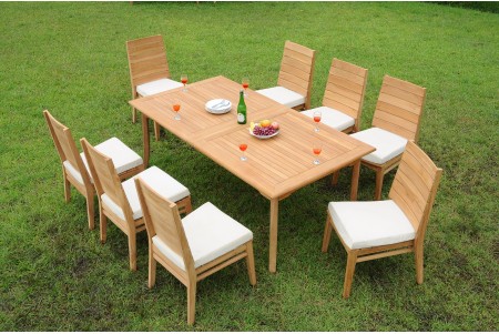 9 PC Dining Set - 117" Double Extension Rectangle Table & 8 Charleston Stacking Arm Chairs