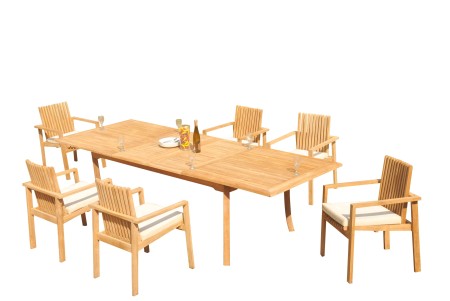 9 PC Dining Set - 117" Double Extension Rectangle Table & 8 Clipper Stacking Arm Chairs