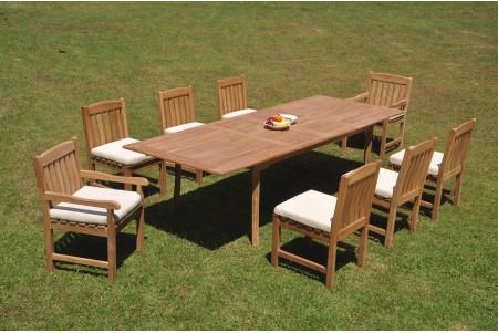 9 PC Dining Set - 117" Double Extension Rectangle Table & 8 Devon Chairs (2 Arms + 6 Armless)