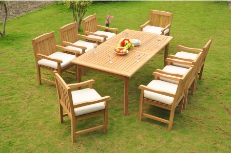 9 PC Dining Set - 117" Double Extension Rectangle Table & 8 Devon Arm Chairs