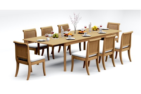 9 PC Dining Set - 117" Double Extension Rectangle Table & 8 Giva Armless Chairs