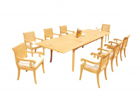 9 PC Dining Set - 117" Double Extension Rectangle Table & 8 Giva Arm Chairs