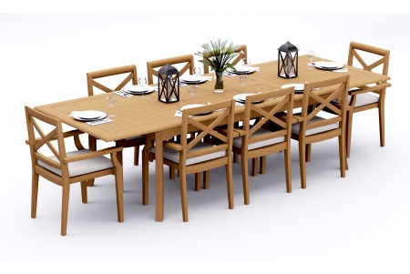 9 PC Dining Set - 117" Double Extension Rectangle Table & 8 Granada Stacking Arm Chairs