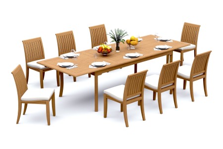9 PC Dining Set - 117" Double Extension Rectangle Table & 8 Lagos Armless Chairs