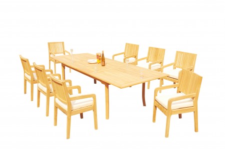 9 PC Dining Set - 117" Double Extension Rectangle Table & 8 Maldives Arm Chairs