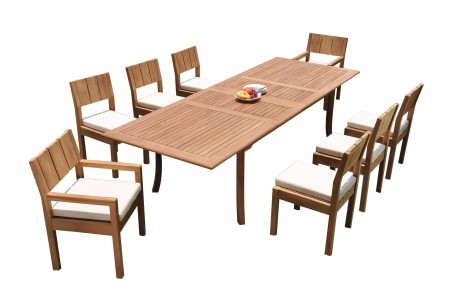 9 PC Dining Set - 117" Double Extension Rectangle Table & 8 Vera Chairs (2 Arms + 6 Armless)