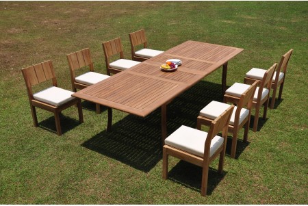 9 PC Dining Set - 117" Double Extension Rectangle Table & 8 Vera Armless Chairs