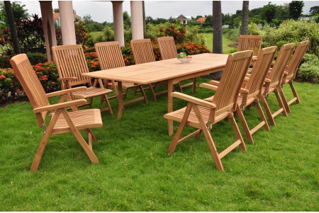 11 PC Dining Set - 117" Double Extension Rectangle Table & 10 Marley Arm Chairs