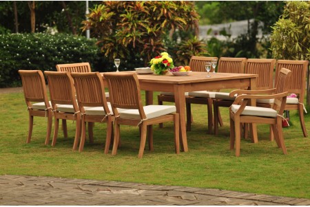 11 PC Dining Set - 122" Atnas Rectangle Table & 10 Arbor Stacking Chairs (8 Armless, 2 Arms)  