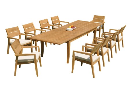 11 PC Dining Set - 122" Atnas Rectangle Table & 10 Cellore Stacking Arm Chairs