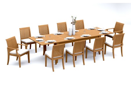11 PC Dining Set - 122" Atnas Rectangle Table & 10 Lagos Chairs (2 Arms + 8 Armless)