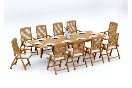 11 PC Dining Set - 122" Atnas Rectangle Table & 10 Marley Arm Chairs