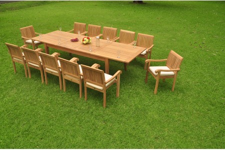 11 PC Dining Set - 122" Atnas Rectangle Table & 10 Napa Stacking Arm Chairs
