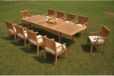 11 PC Dining Set - 122" Atnas Rectangle Table & 10 Sack Arm Chairs