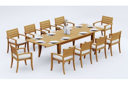 11 PC Dining Set - 122" Atnas Rectangle Table & 10 Travota Stacking Arm Chairs