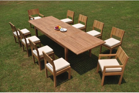 11 PC Dining Set - 122" Atnas Rectangle Table & 10 Vera Chairs (2 Arms + 8 Armless)