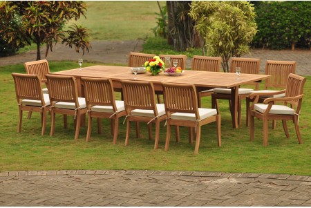 13 PC Dining Set - 122" Atnas Rectangle Table & 12 Arbor Stacking Chairs (10 Armless, 2 Arms)  