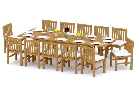 13 PC Dining Set - 122" Atnas Rectangle Table & 12 Devon Armless Chairs