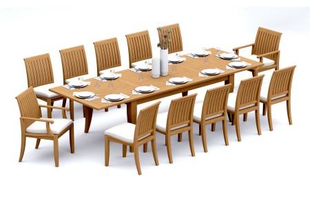 13 PC Dining Set - 122" Atnas Rectangle Table & 12 Lagos Chairs (2 Arms + 10 Armless)