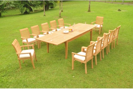 13 PC Dining Set - 122" Atnas Rectangle Table & 12 Mas Stacking Arm Chairs