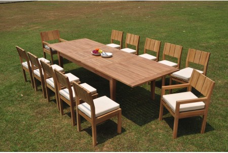 13 PC Dining Set - 122" Atnas Rectangle Table & 12 Vera Chairs (2 Arms + 10 Armless)