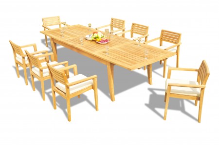 9 PC Dining Set - 122" Atnas Rectangle Table & 8 Montana Stacking Arm Chairs