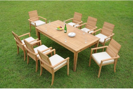 9 PC Dining Set - 122" Atnas Rectangle Table & 8 Algrave Stacking Arm Chairs