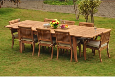 9 PC Dining Set - 122" Atnas Rectangle Table & 8 Arbor Stacking Chairs (6 Armless, 2 Arms)  