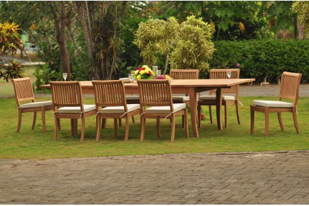 9 PC Dining Set - 122" Atnas Rectangle Table & 8 Arbor Stacking Armless Chairs