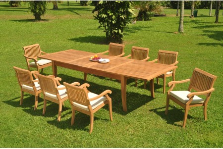9 PC Dining Set - 122" Atnas Rectangle Table & 8 Arbor Stacking Arm Chairs