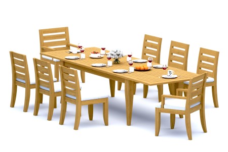 9 PC Dining Set - 122" Atnas Rectangle Table & 8 Atnas Chairs (2 Arms + 6 Armless)
