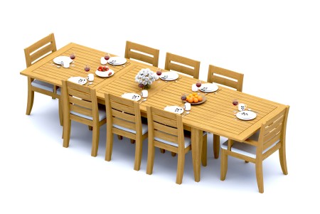 9 PC Dining Set - 122" Atnas Rectangle Table & 8 Atnas Armless Chairs