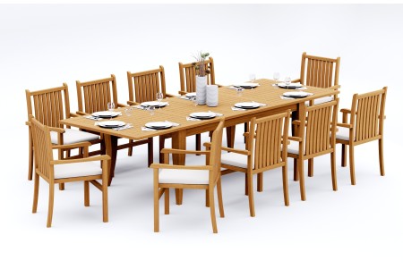 9 PC Dining Set - 122" Atnas Rectangle Table & 8 Cahyo Stacking Arm Chairs