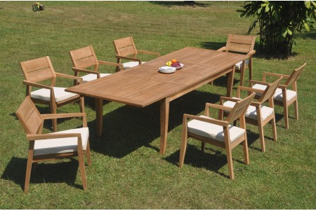 9 PC Dining Set - 122" Atnas Rectangle Table & 8 Cellore Stacking Arm Chairs