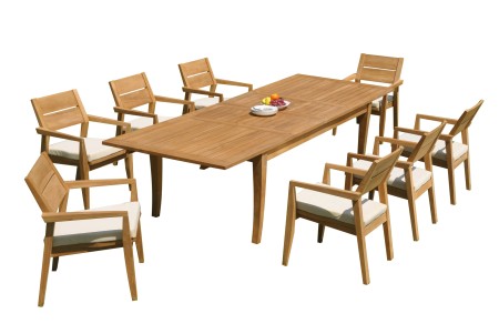 9 PC Dining Set - 122" Atnas Rectangle Table & 8 Cellore Stacking Arm Chairs