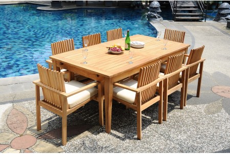 9 PC Dining Set - 122" Atnas Rectangle Table & 8 Clipper Stacking Arm Chairs