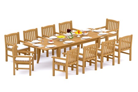 11 PC Dining Set - 122" Atnas Rectangle Table & 10 Devon Arm Chairs