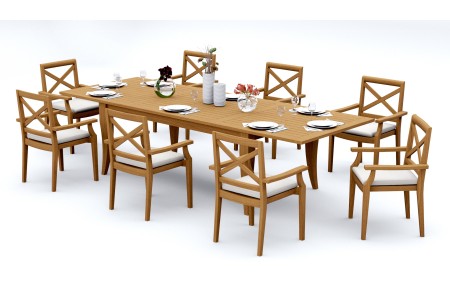 9 PC Dining Set - 122" Atnas Rectangle Table & 8 Granada Stacking Arm Chairs