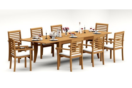 9 PC Dining Set - 122" Atnas Rectangle Table & 8 Hari Stacking Arm Chairs