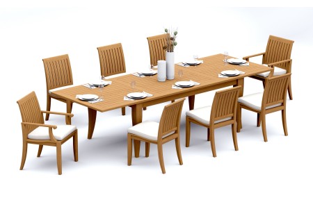 9 PC Dining Set - 122" Atnas Rectangle Table & 8 Lagos Chairs (2 Arms + 6 Armless)