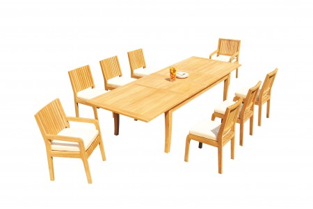 9 PC Dining Set - 122" Atnas Rectangle Table & 8 Maldives Chairs (2 Arms + 6 Armless)