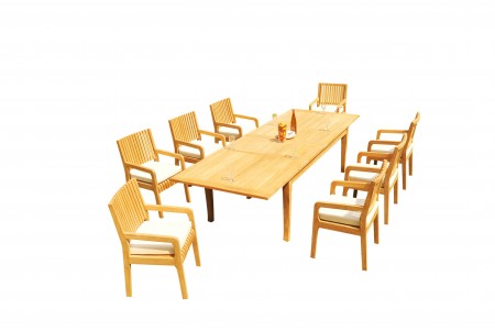 9 PC Dining Set - 122" Atnas Rectangle Table & 8 Maldives Arm Chairs